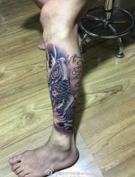 渝北区纹身 小腿鲤鱼纹身 升子纹身作品