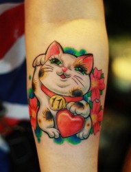 庄行纹身店，招财猫纹身，彩色猫纹身，远航纹身