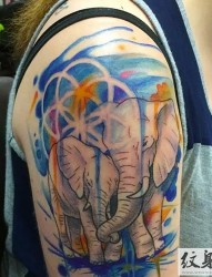 胳膊上的经典大象纹身图案
