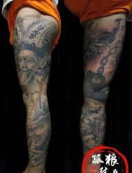 男士黑白无常包整腿花腿纹身 宝坻孤狼纹身工作室作品 天津