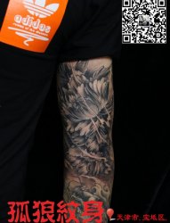 大臂牡丹纹身 天津宝坻孤狼纹身工作室作品