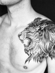 几款男性帅气的黑灰色狮子纹身图案