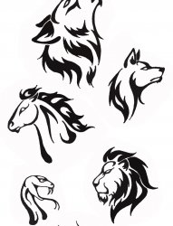 多款帅气的黑色动物图腾纹身图案手稿