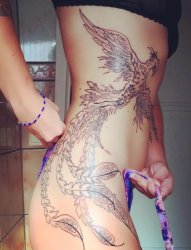 女性侧肋上漂亮的凤凰纹身图案