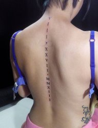 女孩脊椎上一行罗马数字纹身图片
