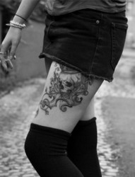 女性腿部骷髅图腾欧美创意刺青