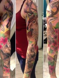 鹿题材的花臂纹身，欧美花臂纹身，涟水纹身，涟水专业纹身店