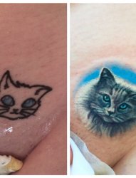 两款可爱的猫脸纹身图片女生小清新纹身