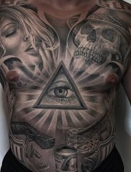 巨大的黑灰色满胸纹身图案大全来自纹身师格雷格