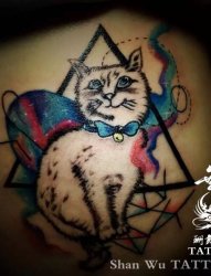 女生纹身，泼墨效果，可爱纹身，猫