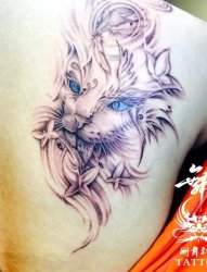 写实高级灰纹身，猫，可爱动物纹身，女性纹身