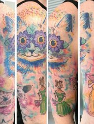 花臂漂亮的全彩猫咪纹身图片