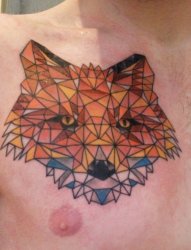 男子右胸部上个性的几何三角形狐狸纹身图片
