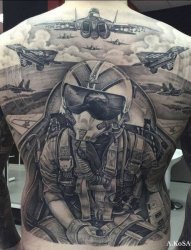 美国男空军后满背战斗纹身飞机图片