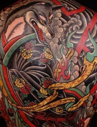 霸气的彩色大面积满背传统日式纹身花臂纹身图案