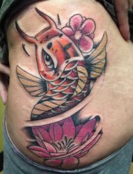 彩色泼墨纹身荷花鱼纹身动物图案纹身