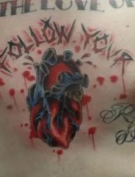 彩色水墨风格纹身心脏纹身和英文单词纹身图片