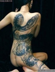 女性满背霸气的大蛇纹身图片，跪求手稿