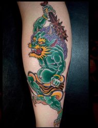 彩色的中国传统纹身动物和鬼怪纹身图案