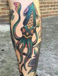 漂亮的章鱼纹身简单线条纹身动物图案纹身