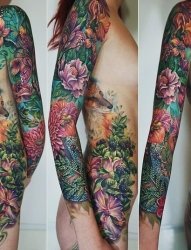 彩色的植物藤花朵纹身动物满臂花臂纹身图案大全