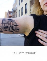 手臂上黑白纹身几何元素建筑物纹身图片