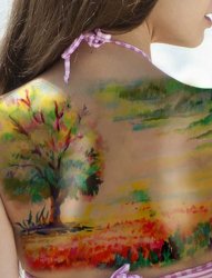 彩色的手臂山水纹身花朵纹身风景大自然植物纹身图案
