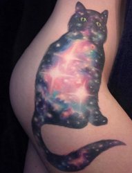 女生手臂上原宿星空纹身黑猫纹身图动物图案纹身图片