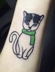 女生手臂上简单个性线条纹身黑猫纹身图小动物纹身图片