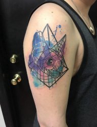 手臂上彩绘纹身技巧渐变纹身几何元素纹身简约个性线条狐狸纹身动物图片