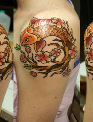 肩部彩绘纹身技巧小清新植物纹身花朵纹身树枝纹身金鱼纹身图片