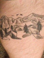 小腿上纹身黑白灰风格几何元素纹身点刺技巧山水纹身风景图和动物纹身图片