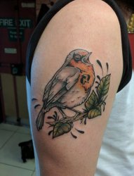 男生手臂上彩绘技巧植物元素小动物鸟纹身图片