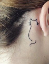 女生个性黑白简约线条小动物猫咪纹身图案