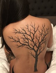 女生背部黑色植物素材抽象线条生命树纹身图片