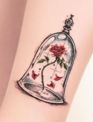 女生喜爱的彩绘抽象线条漂亮玫瑰花朵纹身图案