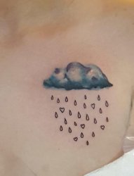 女生脚腕上黑灰文艺小清新云朵雨滴纹身图案