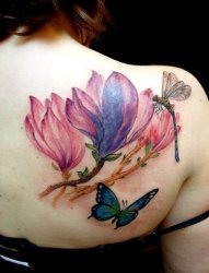 女生喜爱的彩色渐变植物素材抽象线条花朵纹身图案