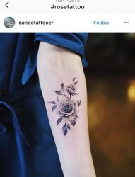 女生手臂上黑色素描文艺小清新唯美花朵纹身图案