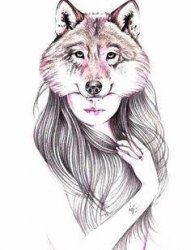 适合女生的彩绘狐狸少女纹身手稿图片