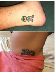 男生脚踝彩绘马里奥纹身图片