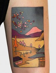 女生手臂上彩绘水彩创意画中画抽象漫画纹身图案