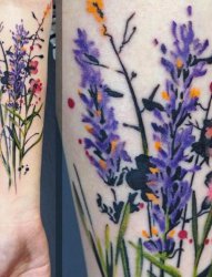 娇艳的彩绘技巧抽象线条文艺花朵纹身图案
