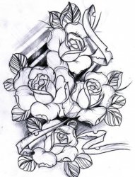 黑色素描点刺技巧唯美玫瑰花朵纹身手稿