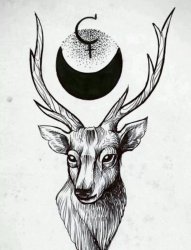 黑色素描创意动物麋鹿纹身手稿