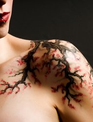 女生肩部简单个性线条创意纹身图案