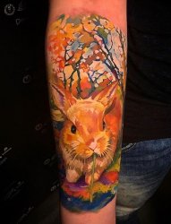 毛茸茸的彩绘技巧小动物兔子纹身图案