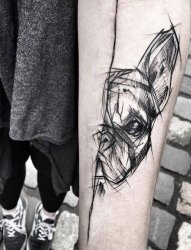 手臂上黑色速写素描创意个性抽象动物纹身图案