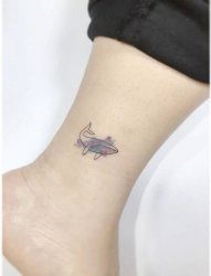 女生脚踝上黑色线条动物鲸水彩泼墨文艺小清新纹身图片