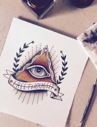 彩绘水彩创意个性几何元素眼睛纹身手稿